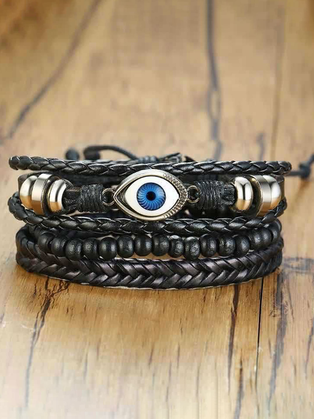 MEENAZ Men Pack Of 4 Leather Wraparound Bracelets