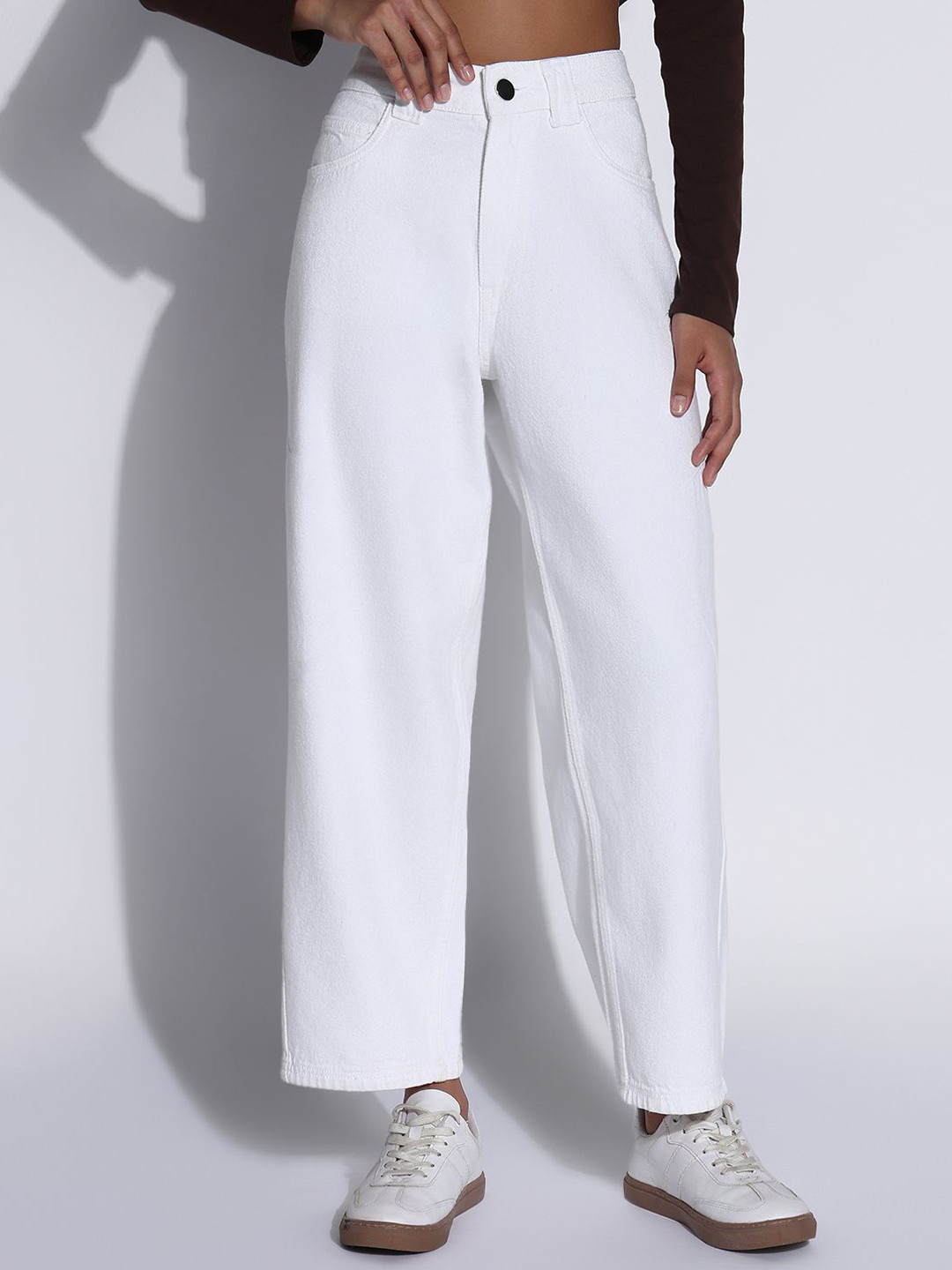 SHOWOFF Women Comfort Wide Leg Clean Look Acid Wash Cropped Coloured Jeans