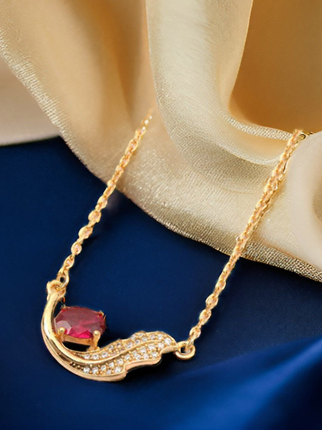 MAIRA 925 Sterling Pure Silver 18 Gold-Plated Cubic Zirconia-Studded Necklace