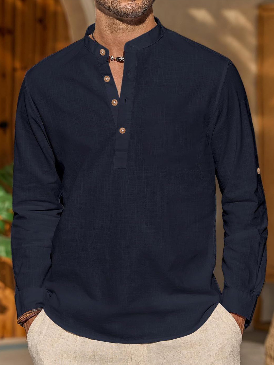EdinWolf Men India Slim Fit Mandarin Collar Solid Cotton Casual Kurta