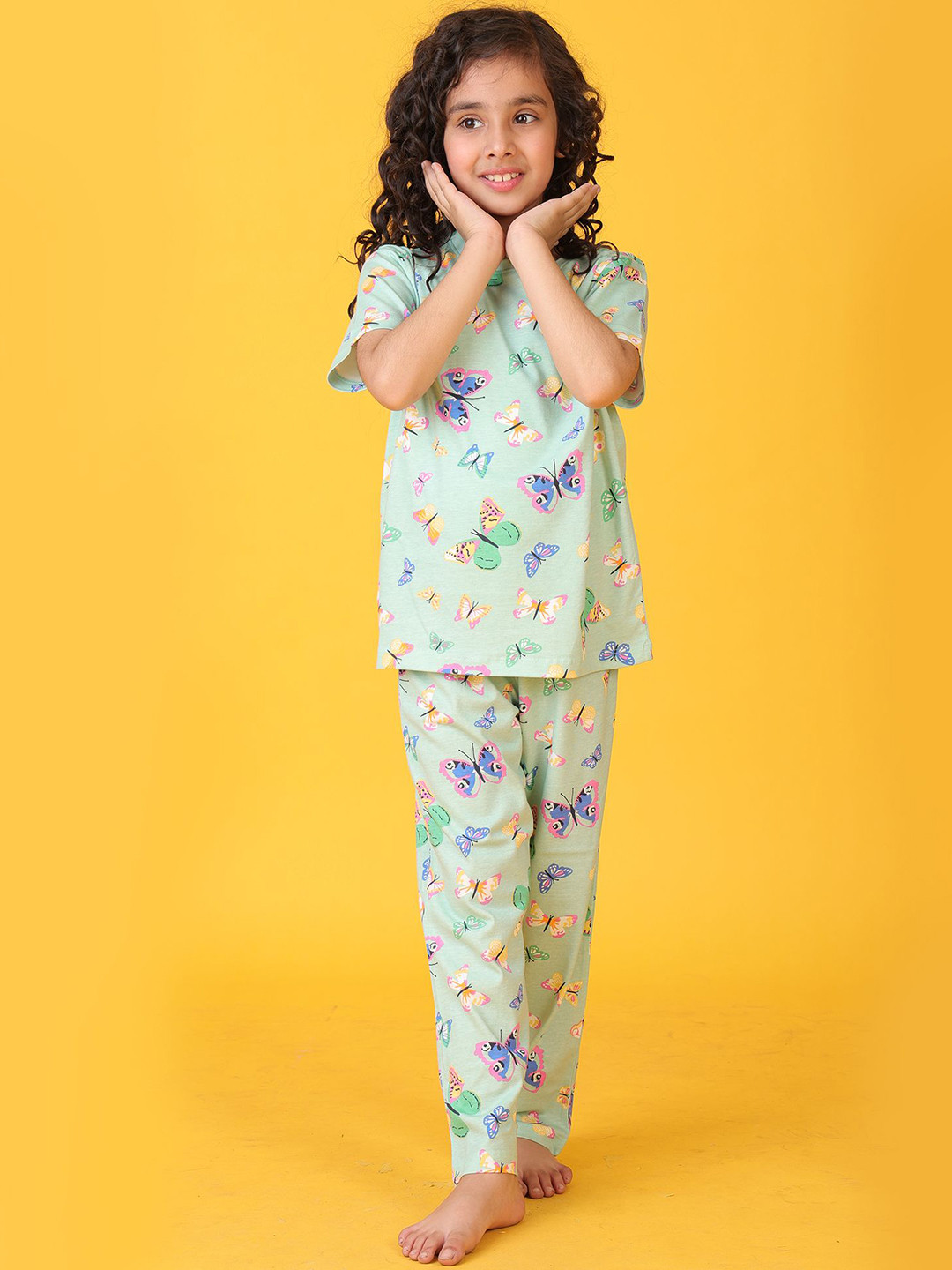 Anthrilo Girls Butterfly Short Sleeve Pyjama Set Green
