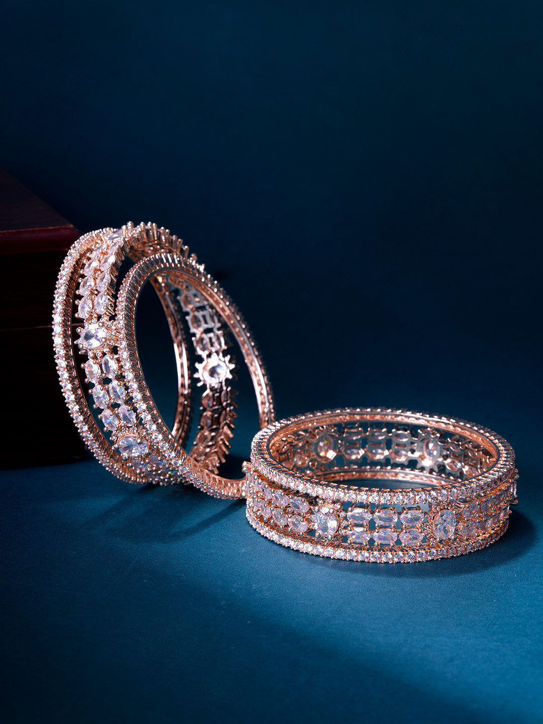 Opal Touch Set Of 6 Rose Gold-Plated AD-Studded Bangles