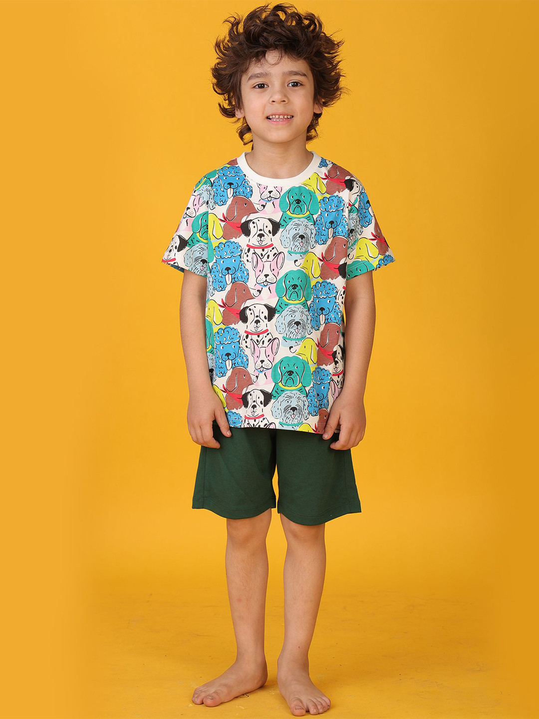 Anthrilo Boy Dogs Green Sleepwear Short Set  - White/Green