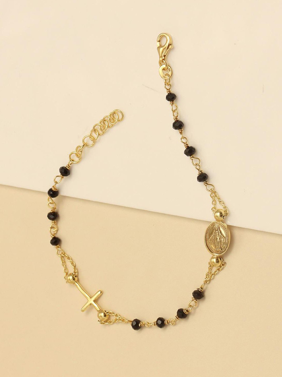 LeCalla 925 Sterling Silver 14K Gold-Plated Artificial Beaded Link Bracelet