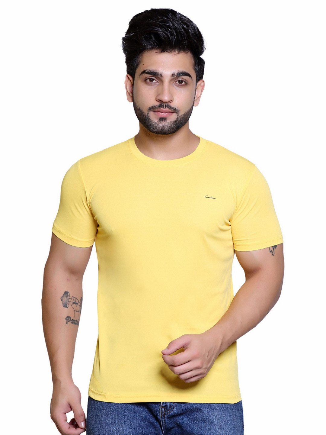 GREATMAN Men Solid Round Neck Slim Fit T-shirt