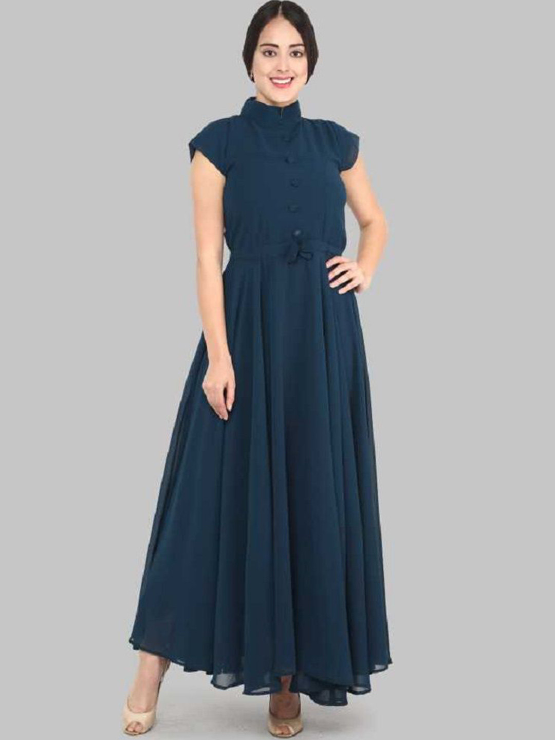 Jash Creation Women Cap Sleeve Georgette Fit & Flare Maxi Dress