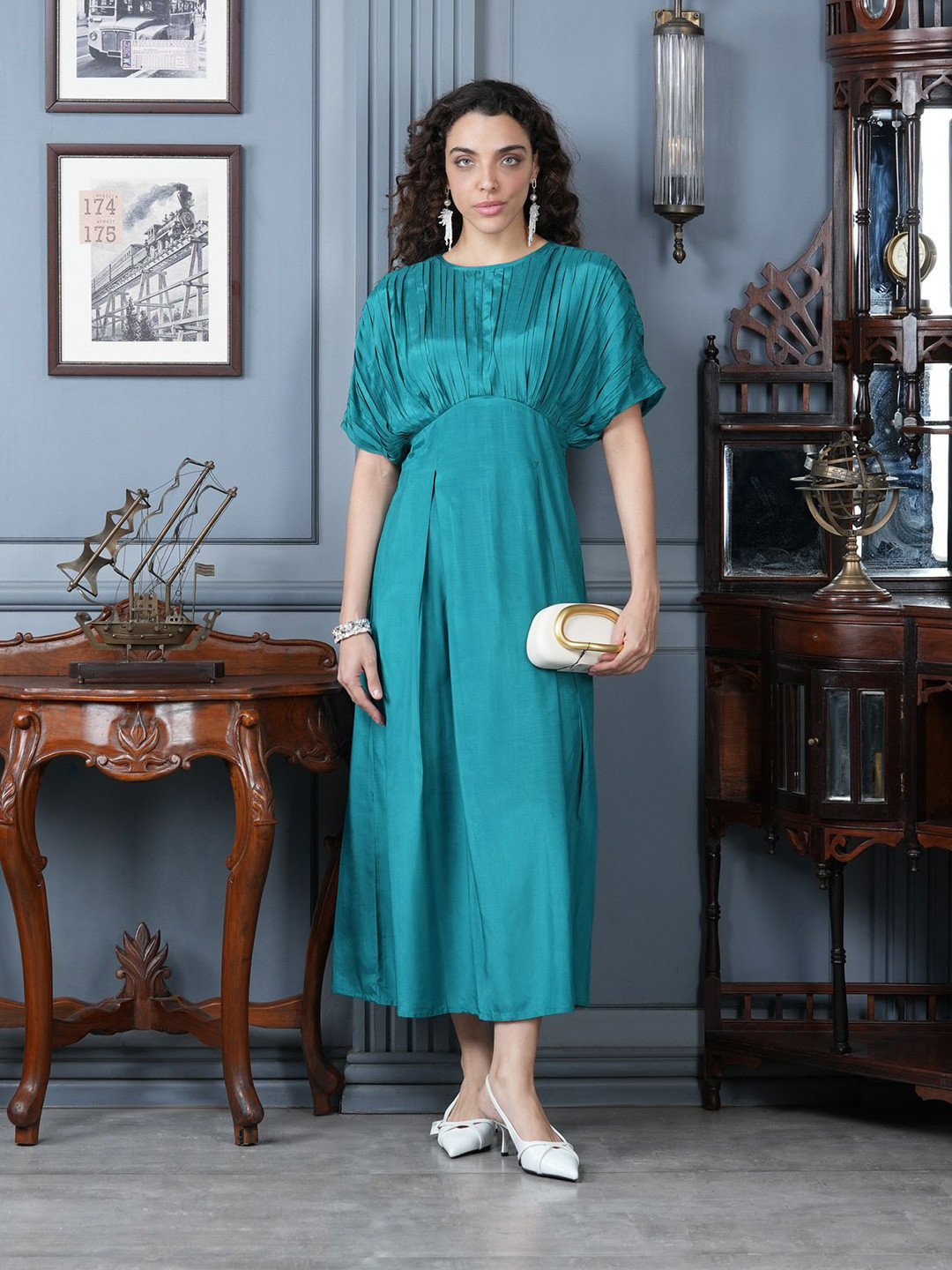 JISORA A-Line JISORA Women's Solid Blue Russian Silk Dress