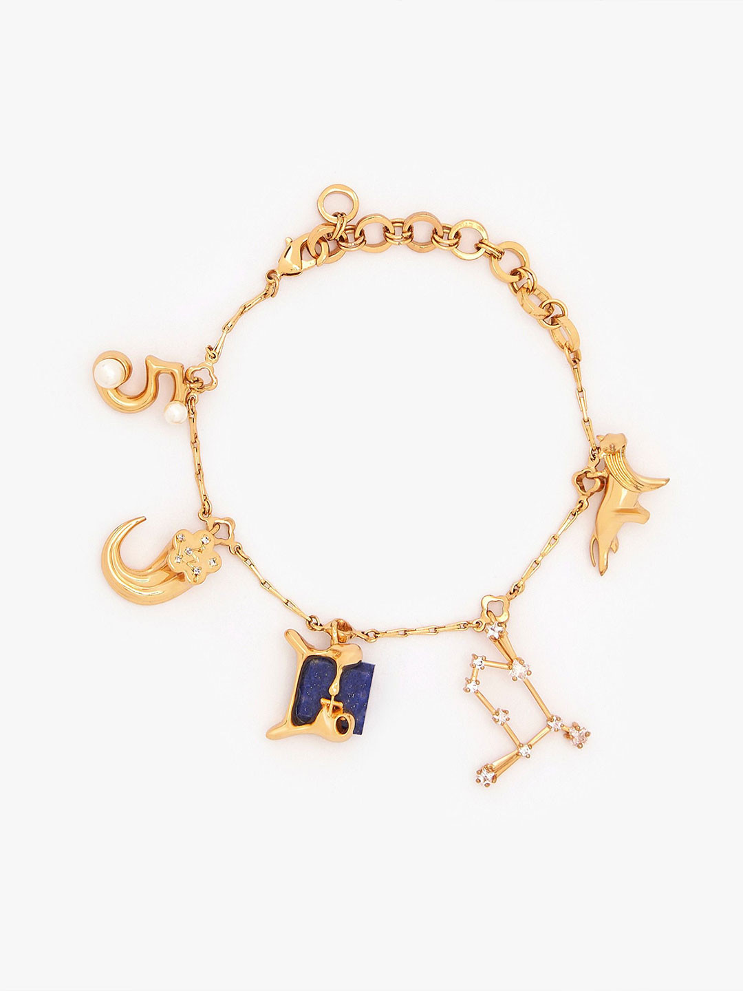 Outhouse 22K Gold-Plated Lapis Lazuli Gemini Charm Bracelet