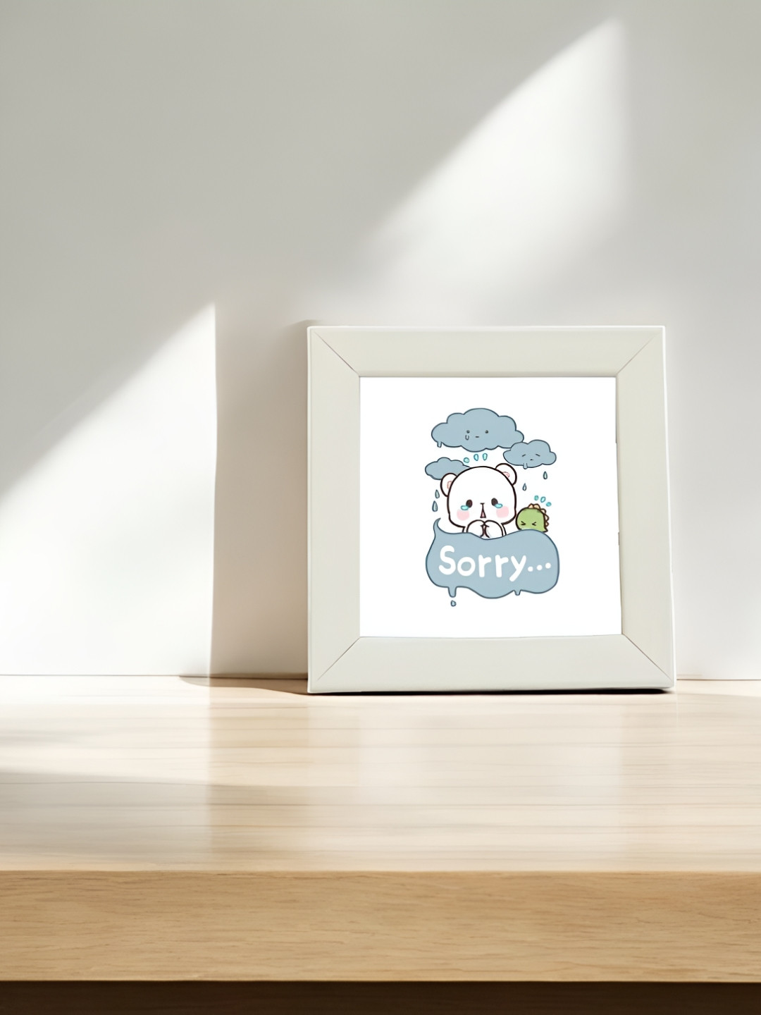 Anikmart White & Blue Self Design MDF Anime Design Table Top Frame