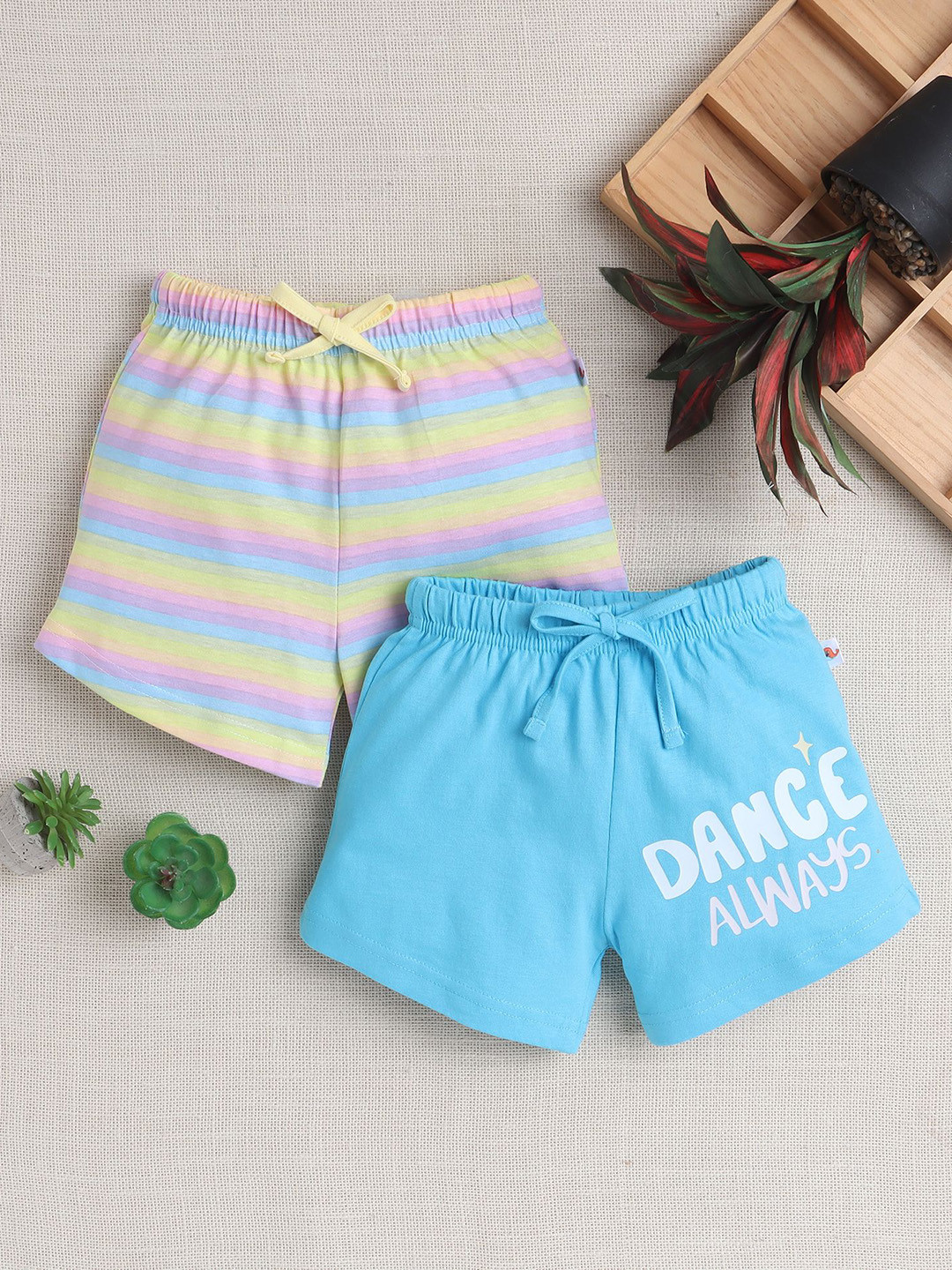 BUMZEE Pack Of 2 Girls Striped High-Rise Technology Shorts