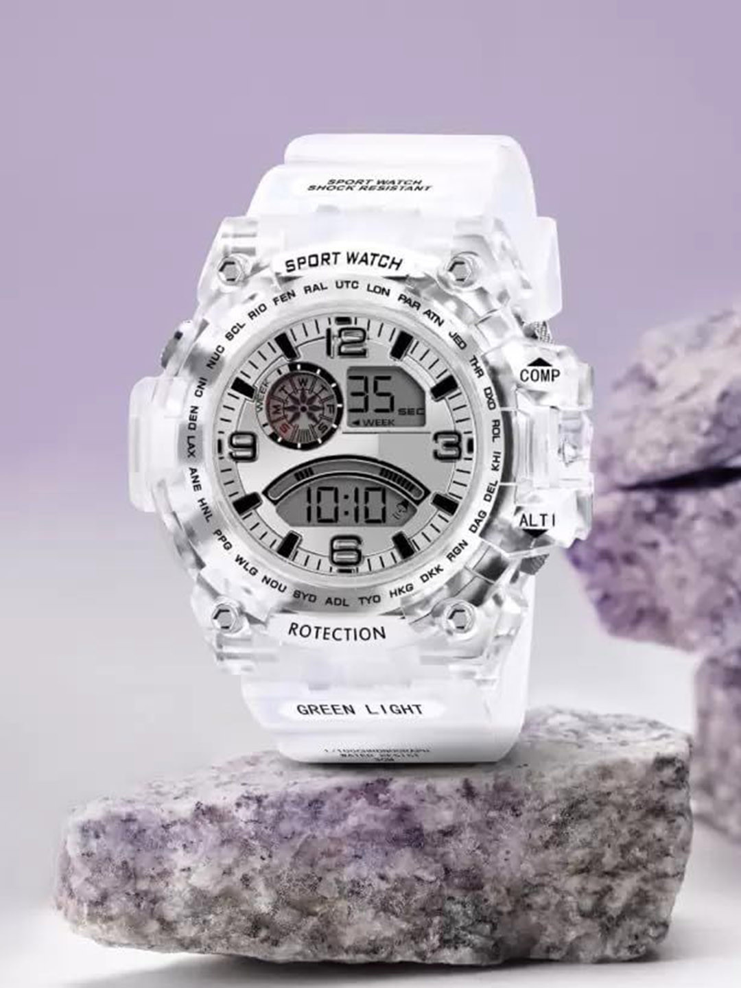 THE SHOPOHOLIC Men Patterned Dial & Textured Straps Analogue and Digital Watch Trans White