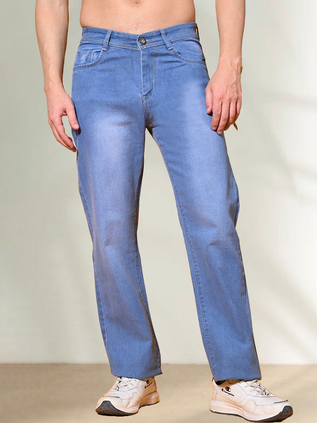 LINARIA Men Classic Slim Fit Low Rise Medium Shade Light Fade Jeans