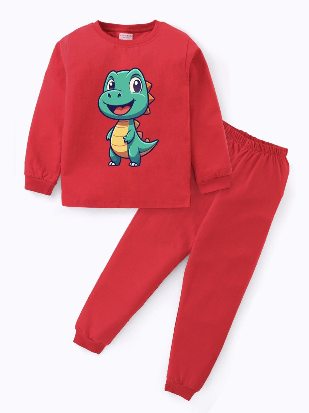 BLUSHES Kids Dinosaur Printed Pure Cotton Full Sleeves Top With Joggers Night Suit