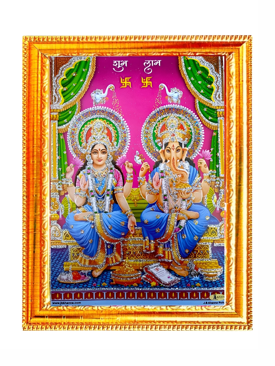 SUNINOW Gold-Toned & Pink Lord Laxmi Ganesh Wood Wall Photo Frames