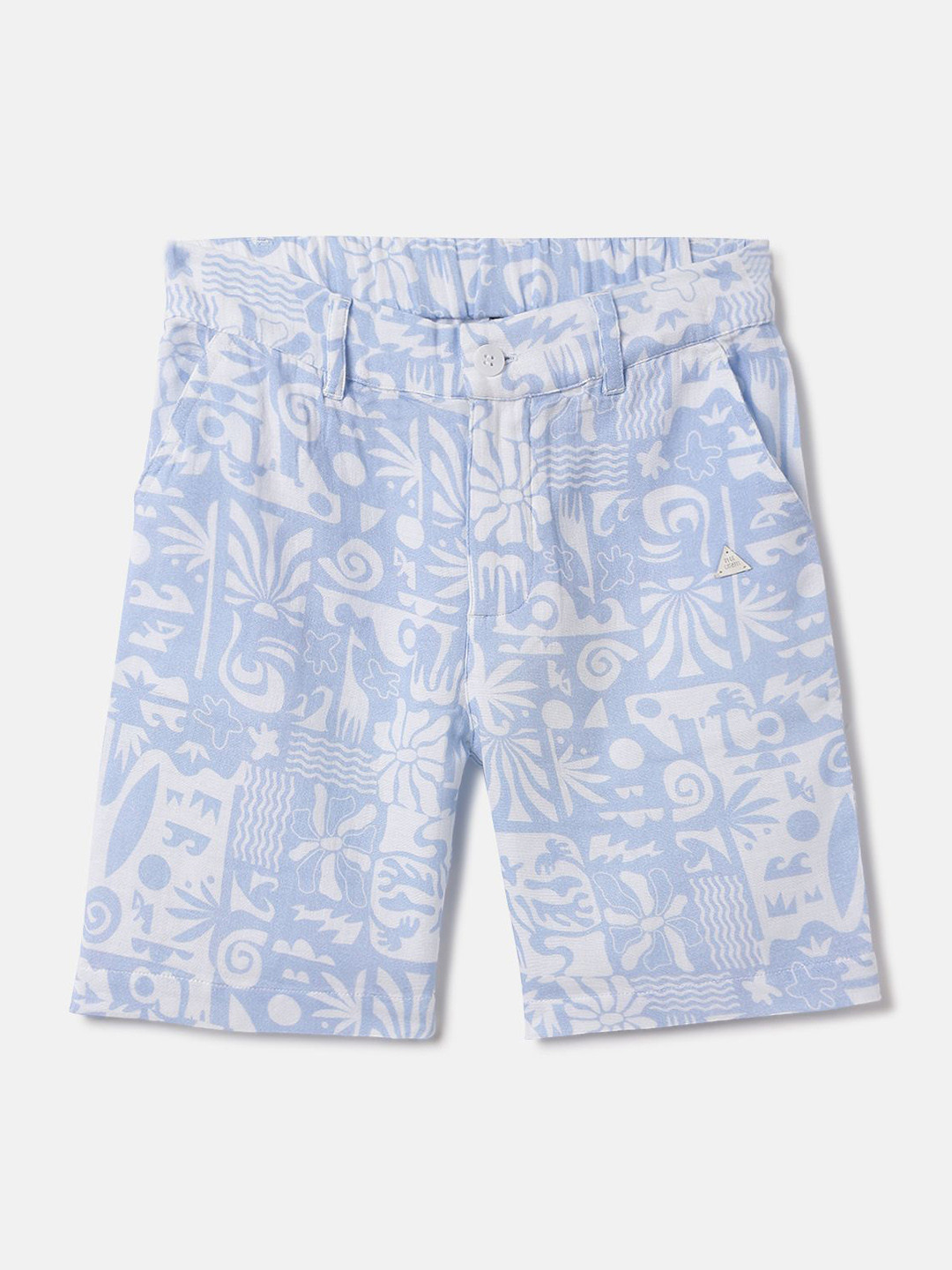 Blue Giraffe Boys Novelty Print Mid Rise Regular Fit Double Cloth Shorts