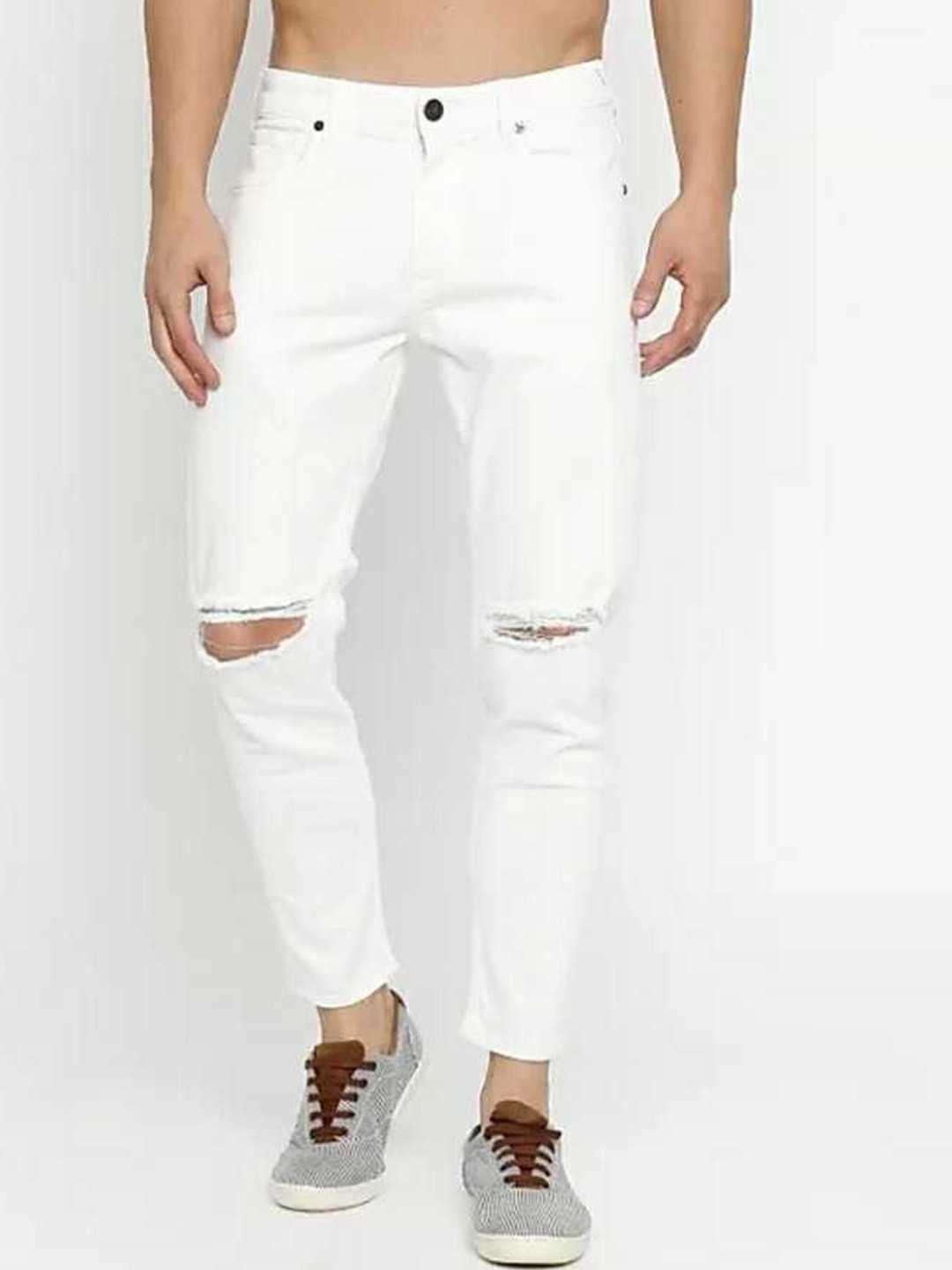 LINARIA Men Classic Mid-Rise Slash Knee Slim Fit Jeans