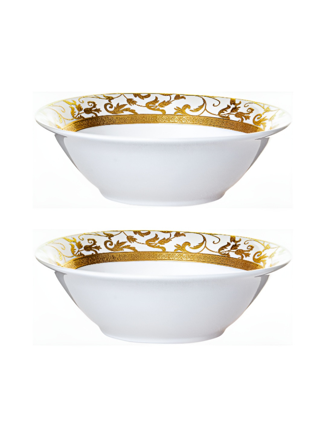 Roxx White And Gold Toned 2 Pieces Printed Porcelain Dishwasher Safe Glossy Serving Bowls