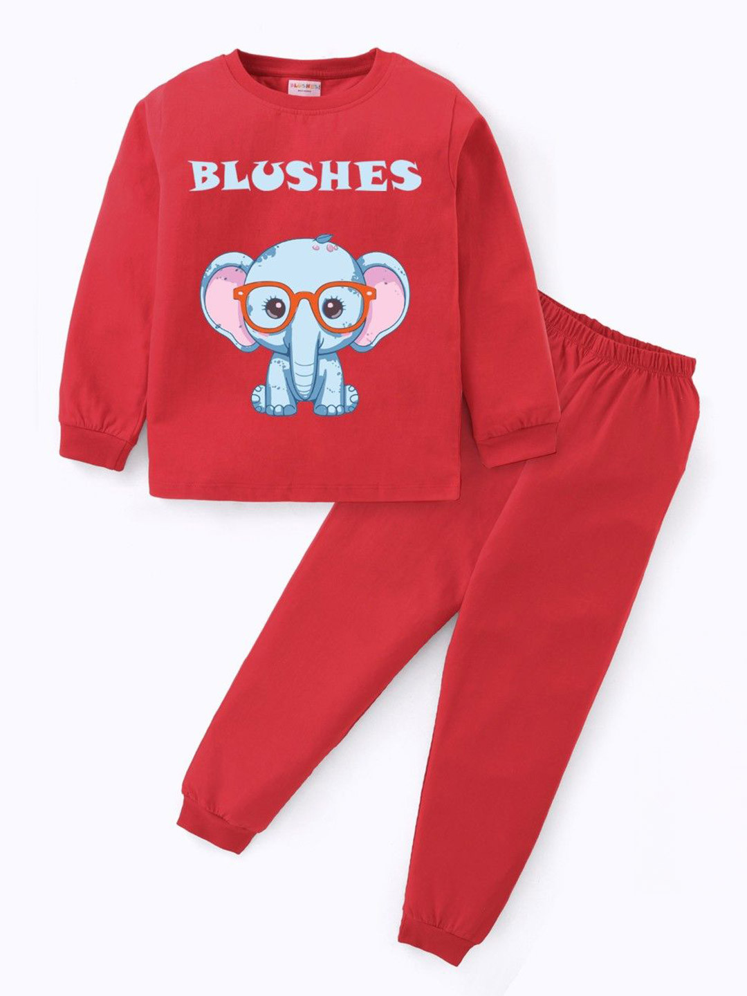 BLUSHES Kids Elephant Glasses Printed Pure Cotton Night Suit