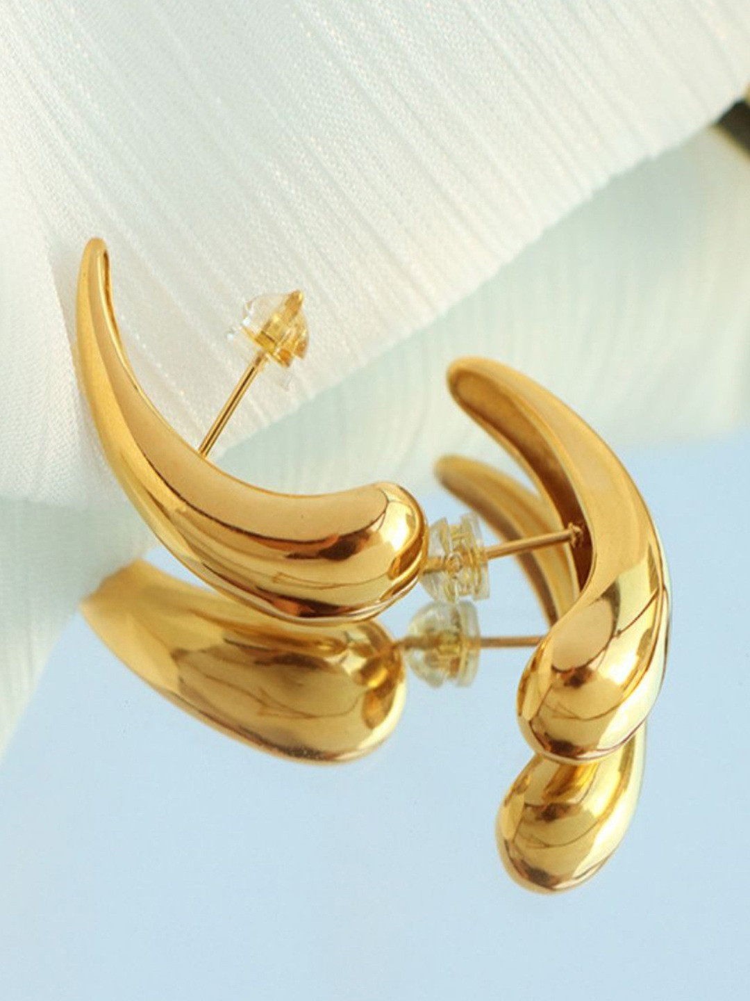 AQUASTREET 18K Gold Plated Waterproof, Anti-Tarnish Long Tear Drop Bottega Stud Earrings