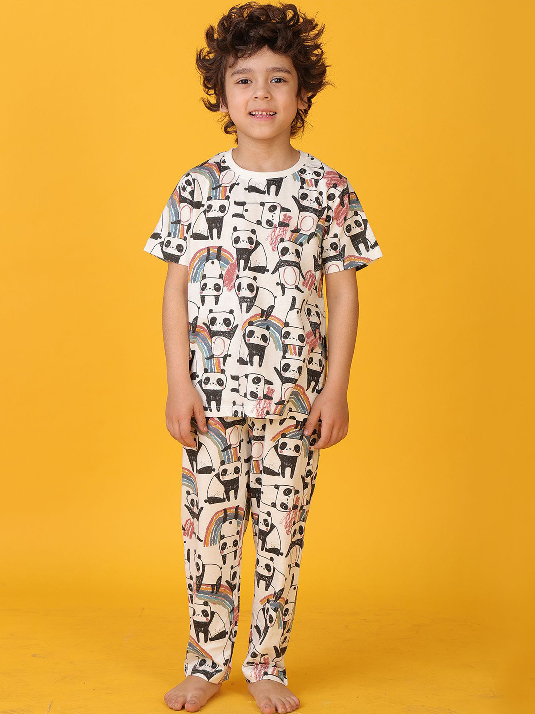 Anthrilo Boys Panda Short Sleeve Pure Cotton Pyjama Set - White