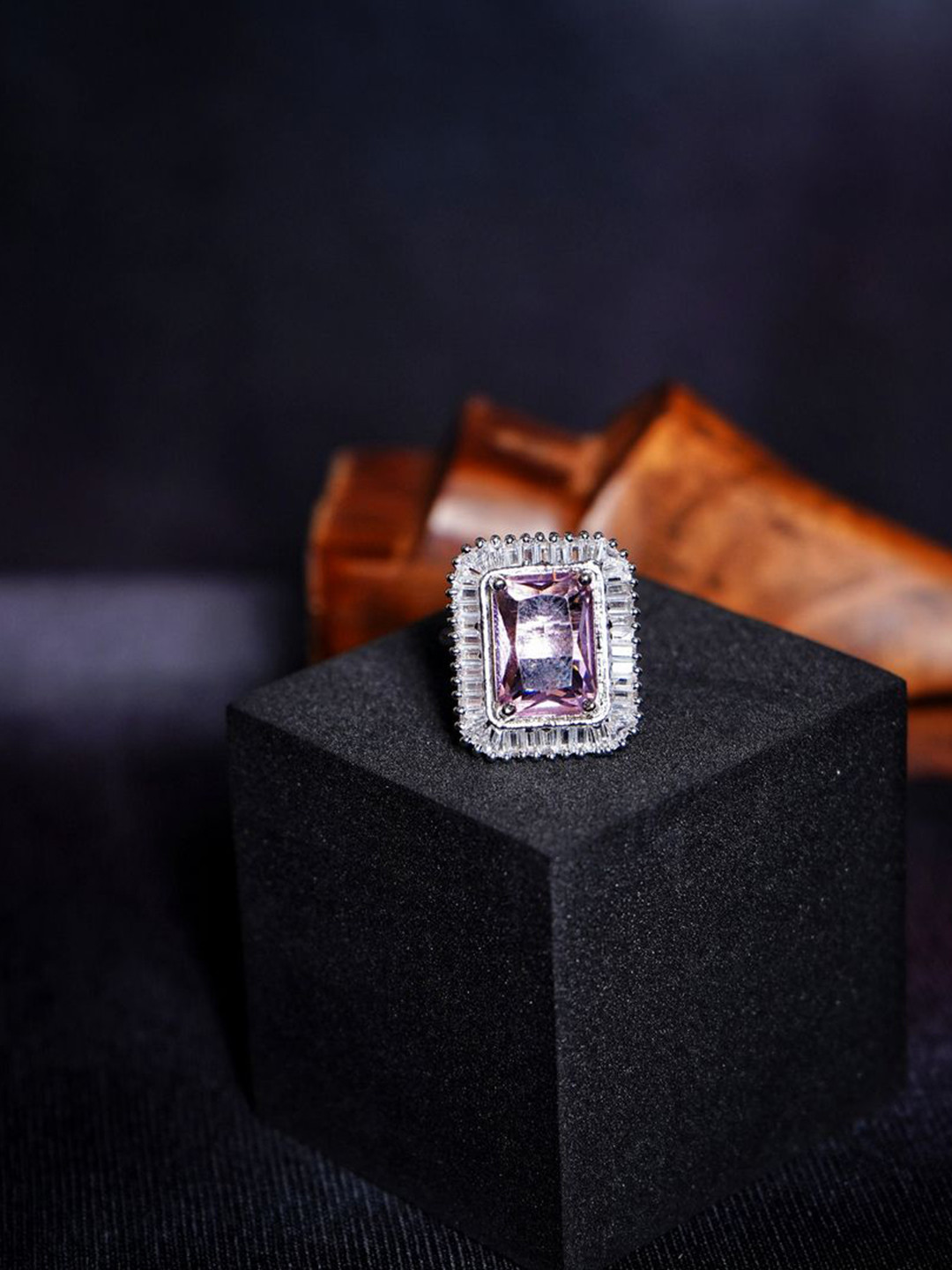 Chaandi Rivaaz Miyra Rhodium-Plated Cubic Zirconia Studded Finger Ring