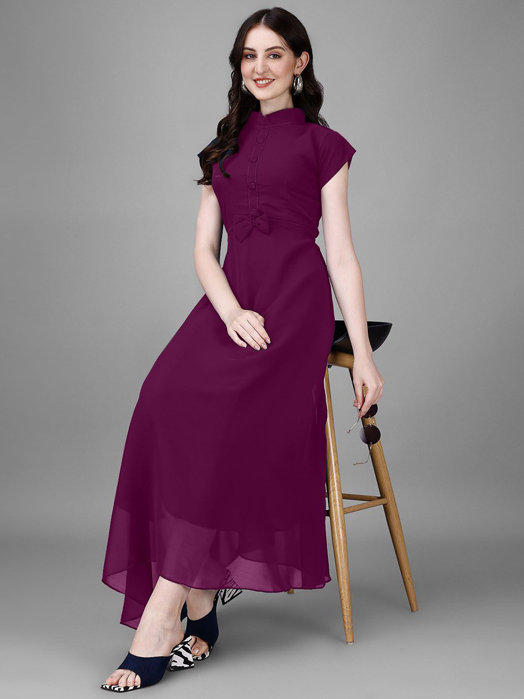 Jash Creation Bow Detail Georgette Maxi Dress