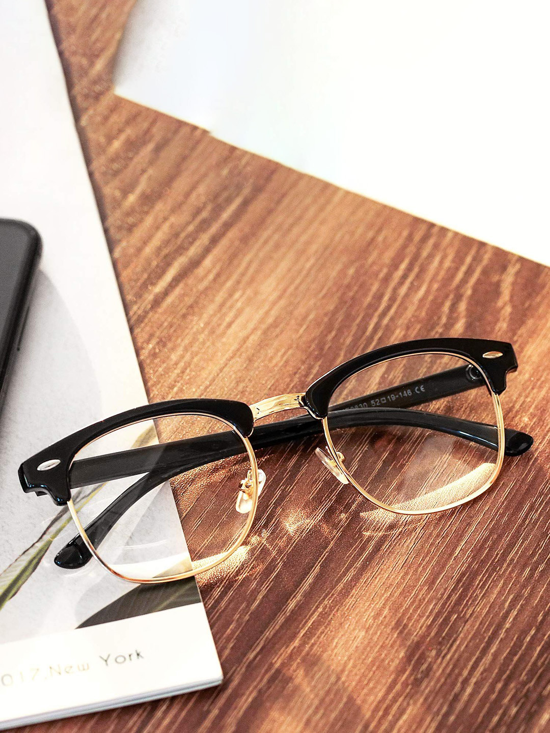 FUNGLASSES Unisex Full Rim Round Sunglasses CLUBMSTER GOLD CLEAR FUN-Transparent