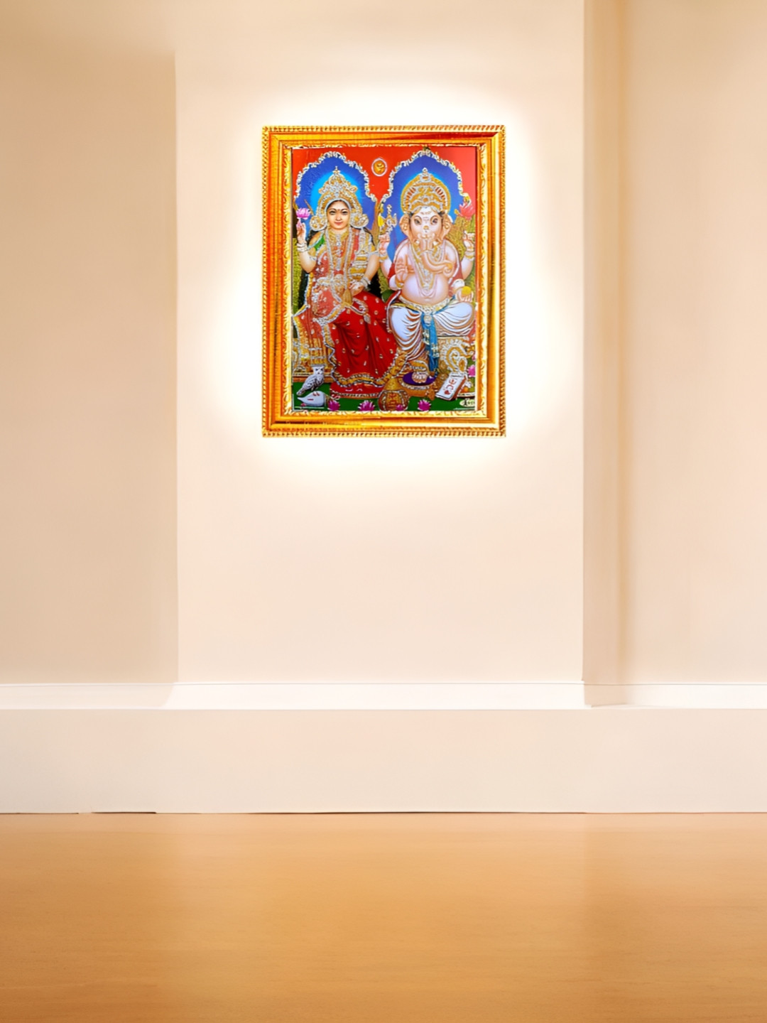 SUNINOW Gold-Toned & Blue Laxmi Ganesh Wooden Wall Photo Frames