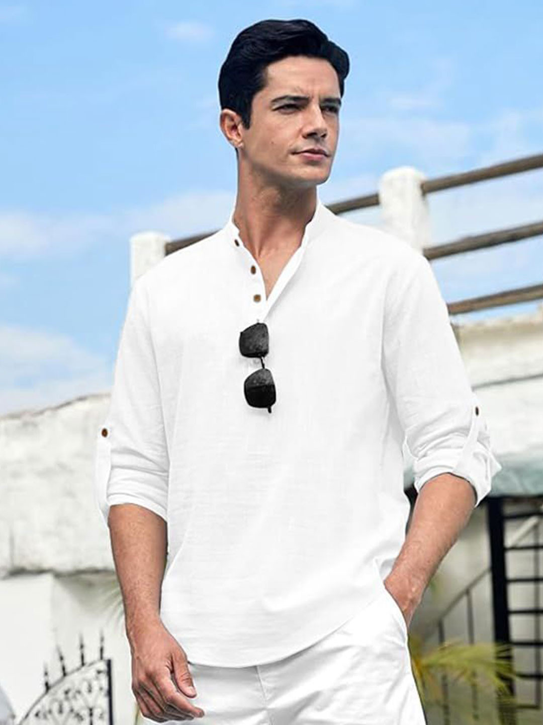 EdinWolf Men India Slim Fit Band Collar Solid Cotton Casual Kurta
