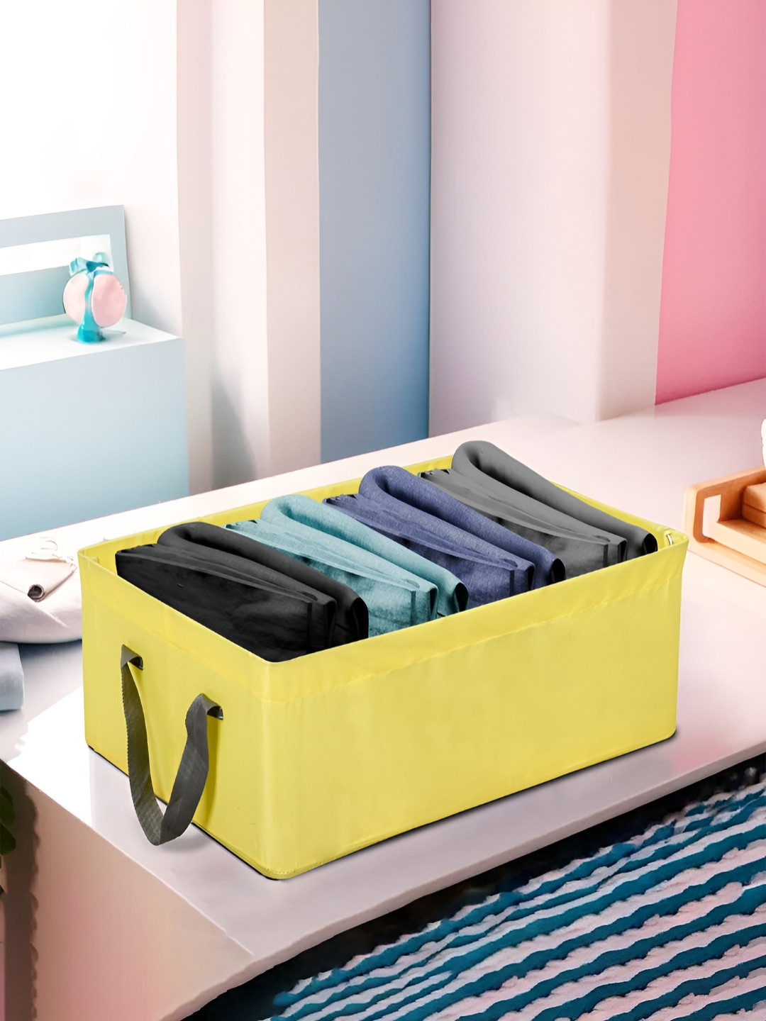 Aura Yellow & Grey Parachute Wardrobe Organizer with Handles