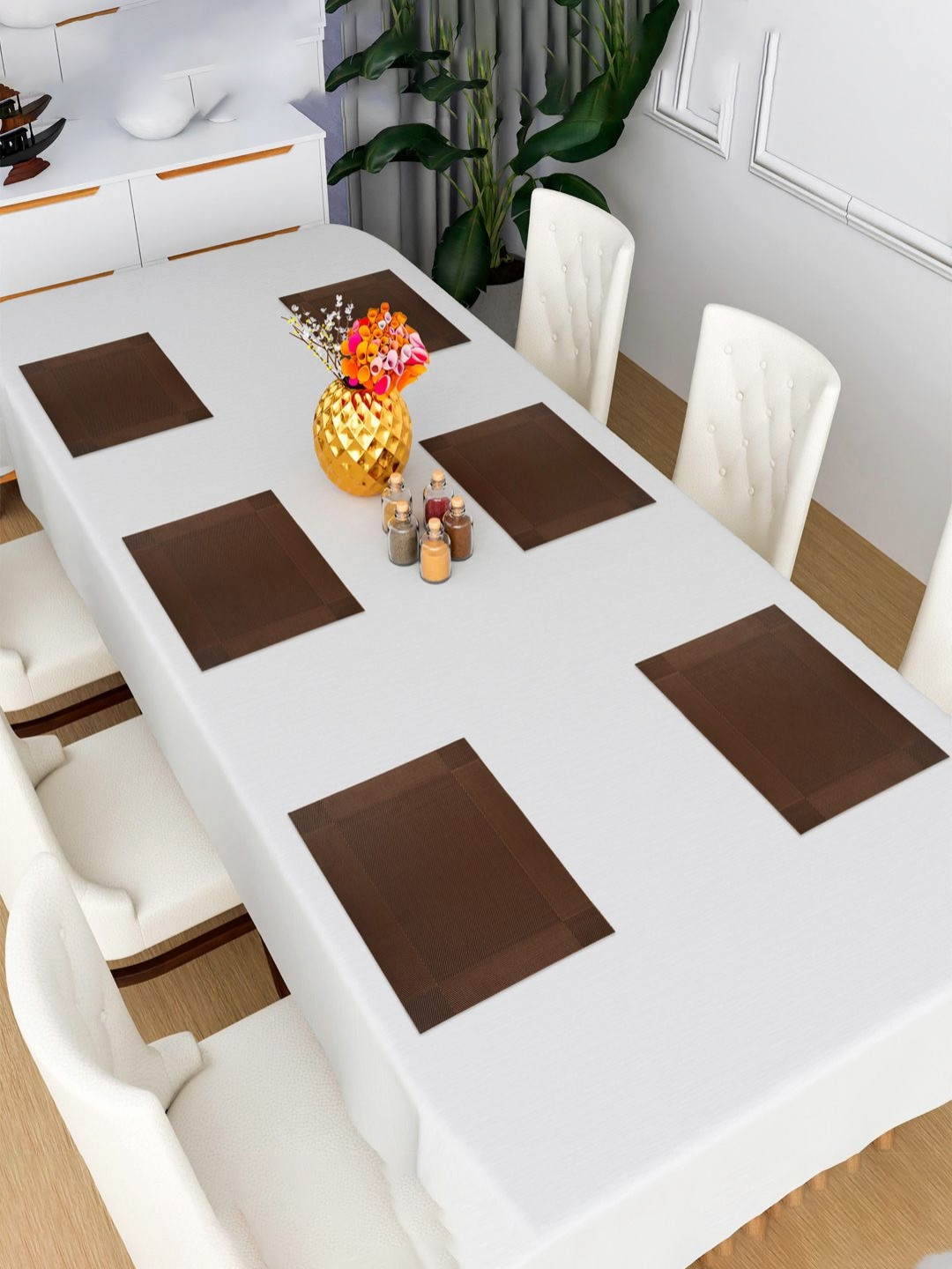 Aura Brown 6 Pieces Textured Rectangle Long Lasting Table Placemats