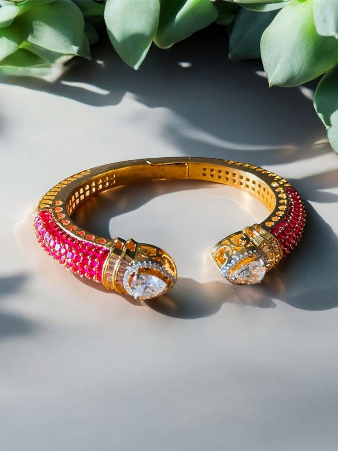 Chaandi Rivaaz Gold-Plated Cubic Zirconia Studded Kada Bracelet