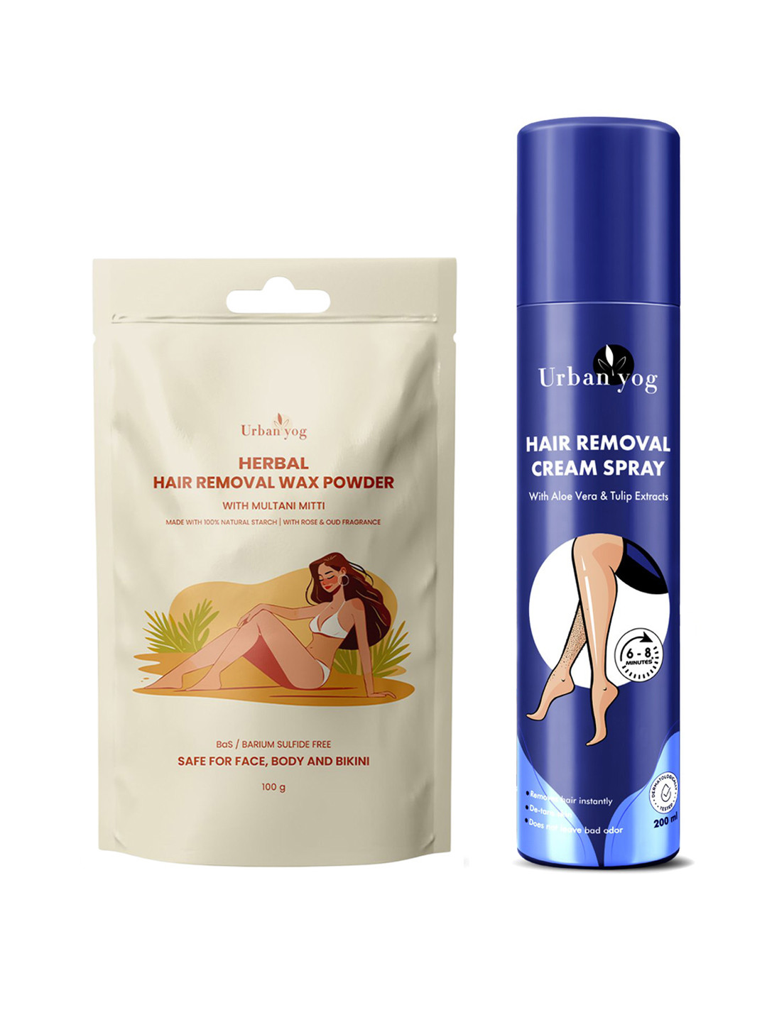 URBANYOG Women Set of Hair Removal Cream Spray - 200ml & Hair Removal Wax Powder - 100g