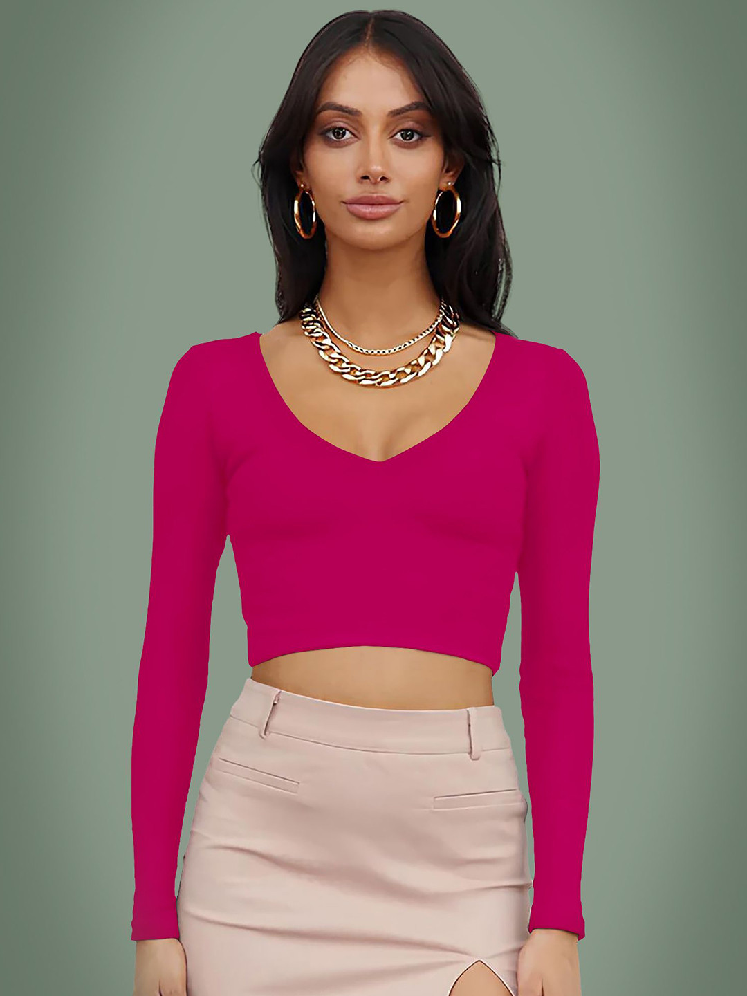 Dream Beauty Fashion V-Neck Long Sleeves Crop Top