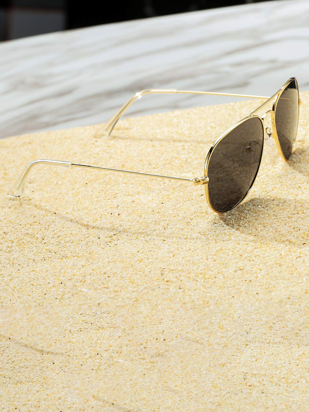 FUNGLASSES Unisex Full Rim Aviator Sunglasses AVTR GLASS GOLD BLACK HD LARGE-Black