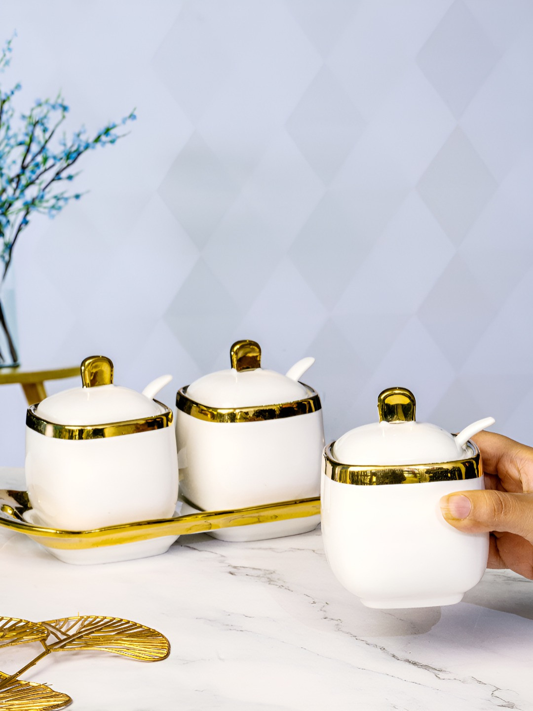 Roxx White 7 Pieces Server set with Spoon & Tray set