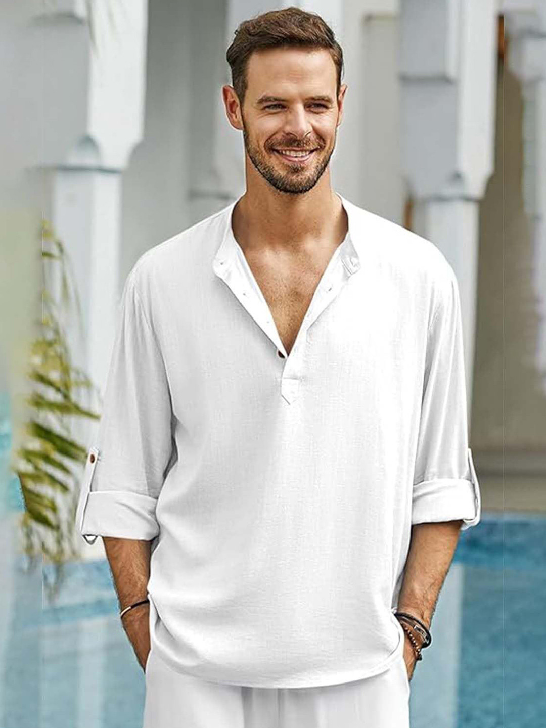 EdinWolf Men India Slim Fit Band Collar Solid Cotton Casual Kurta