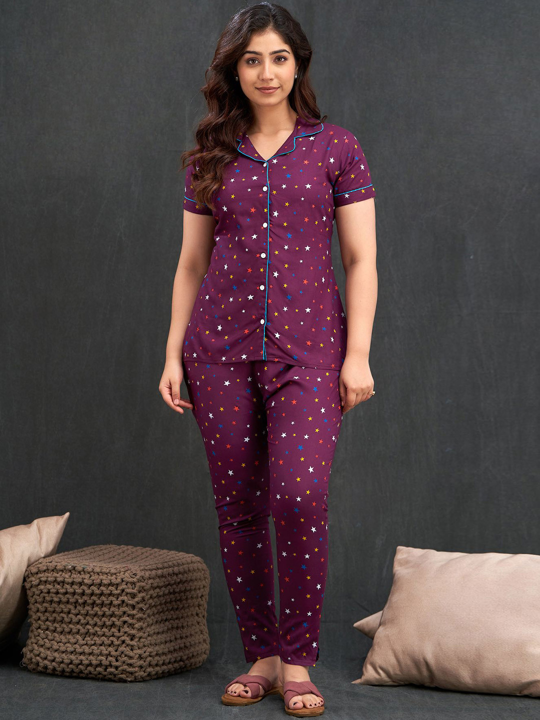 TRINABH Women Conversational Printed Night suit