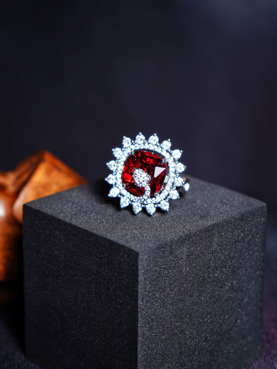 Chaandi Rivaaz Alora Rhodium-Plated Cubic Zirconia Studded Finger Ring