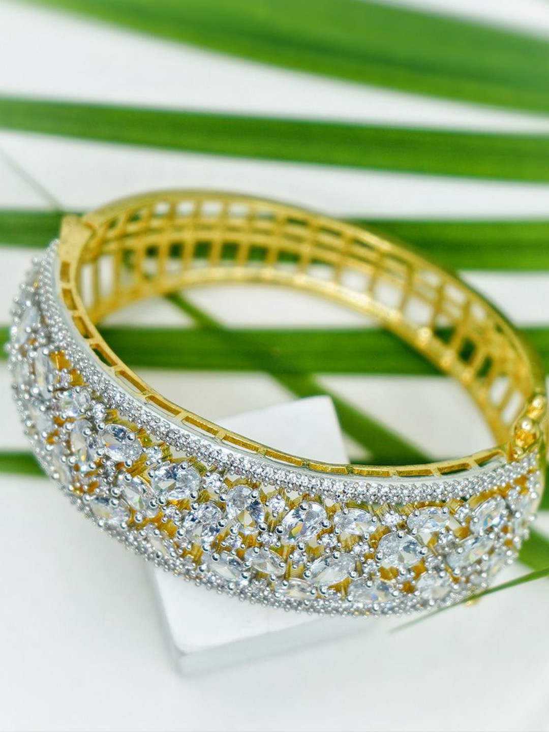 Chaandi Rivaaz Gold-Plated Cubic Zirconia Studded Kada Bracelet