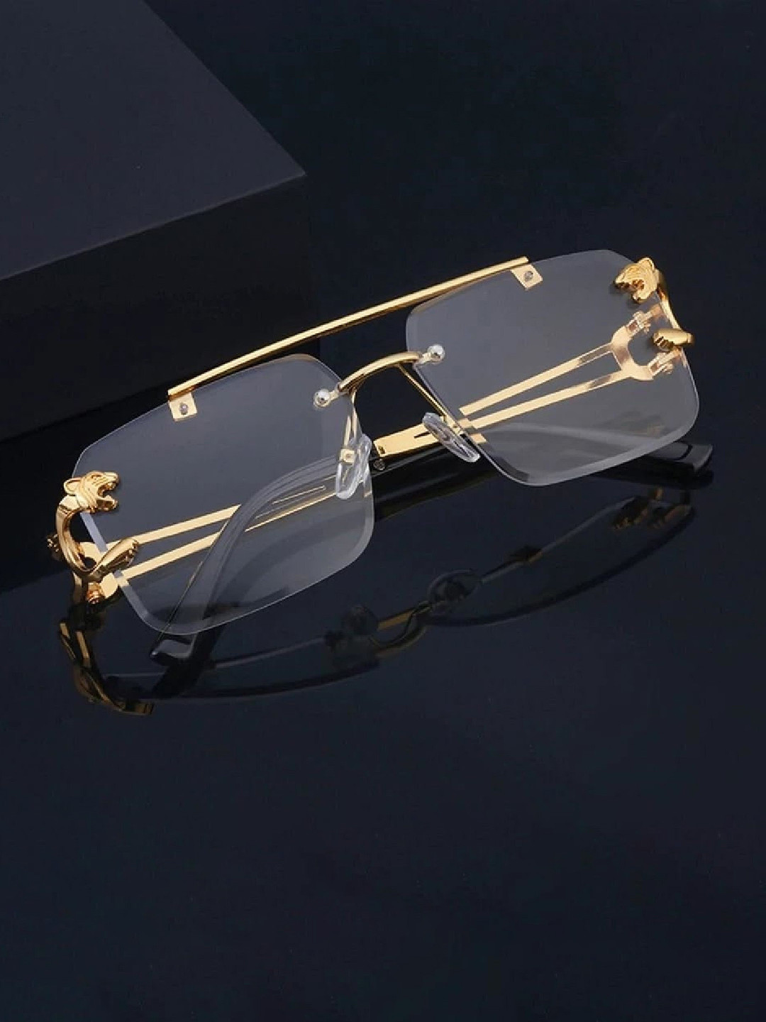 FUNGLASSES Unisex Rimless Rectangle Sunglasses 5823 gold clearrr