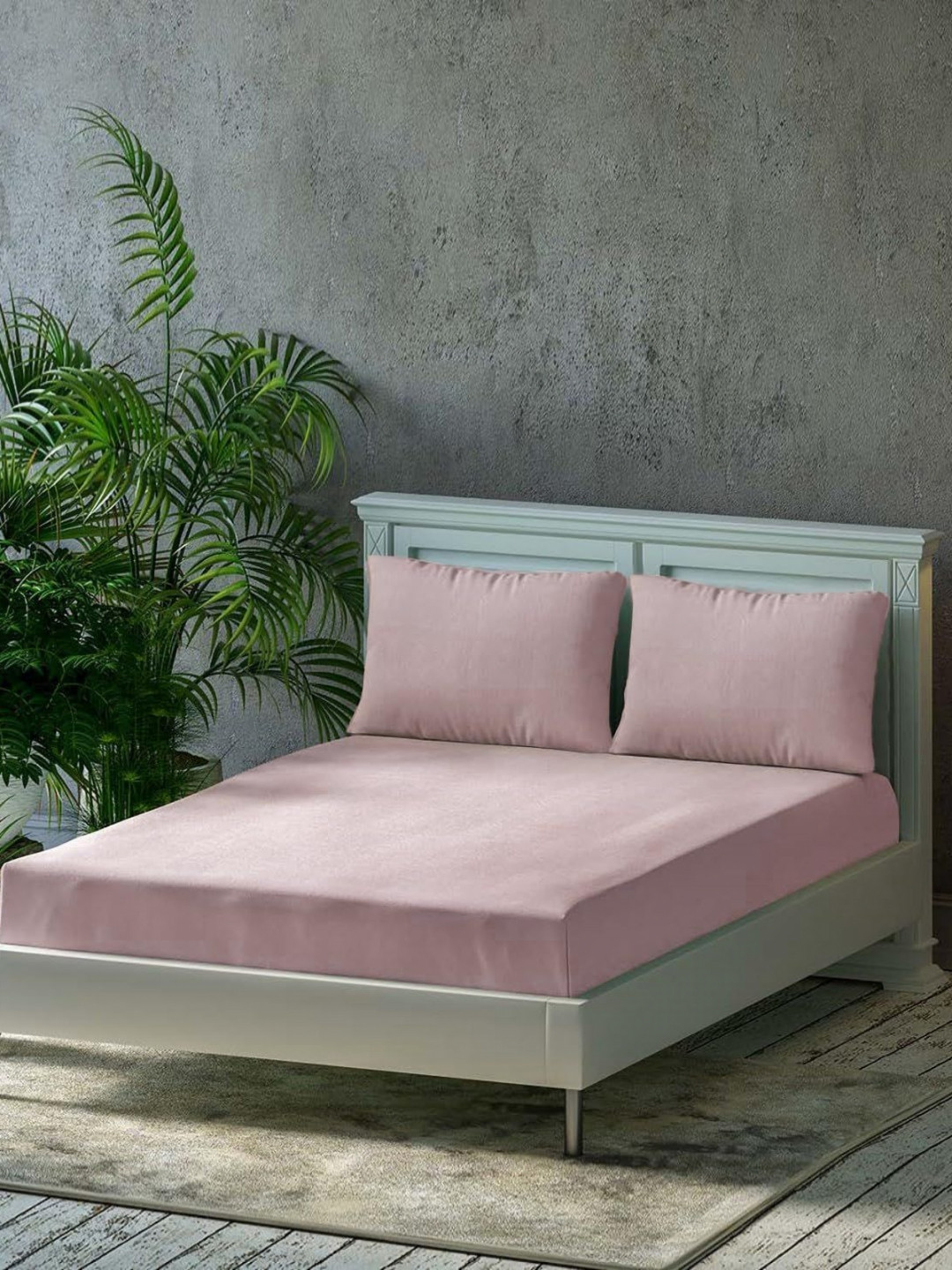 Trance Home Linen Rose Gold Cotton 300 TC Fitted Queen Fine Bedsheet with 2 Pillow Covers-75 x 60 inches