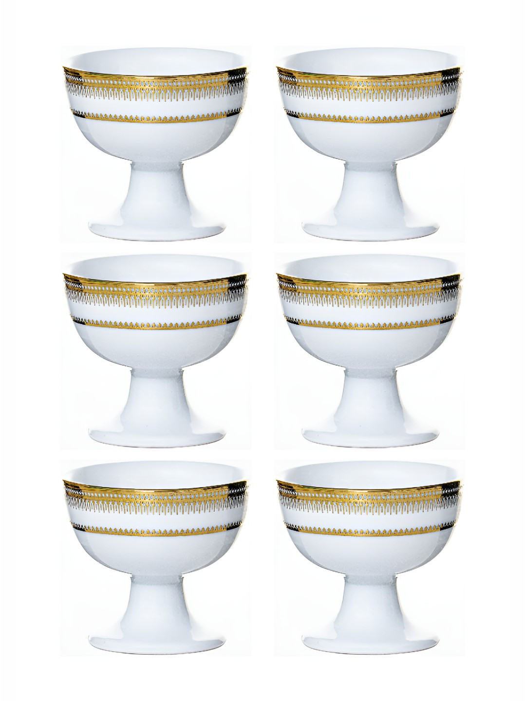 Roxx White 6 Pieces Printed Porcelain Dishwasher Safe Glossy Footed Serving Bowl