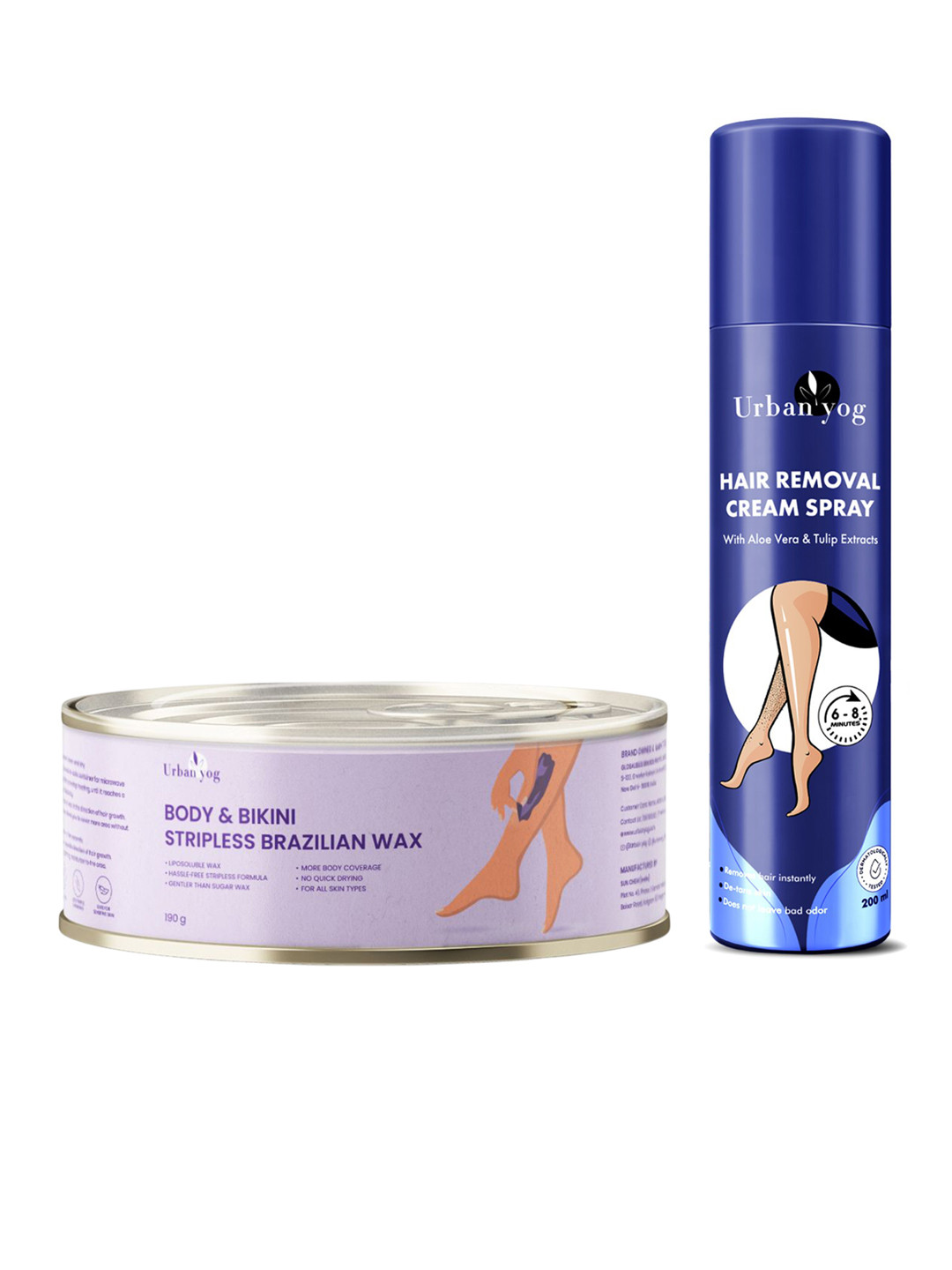 URBANYOG Women Set of Hair Removal Cream Spray 200ml & Stripless Brazilian Wax 190g