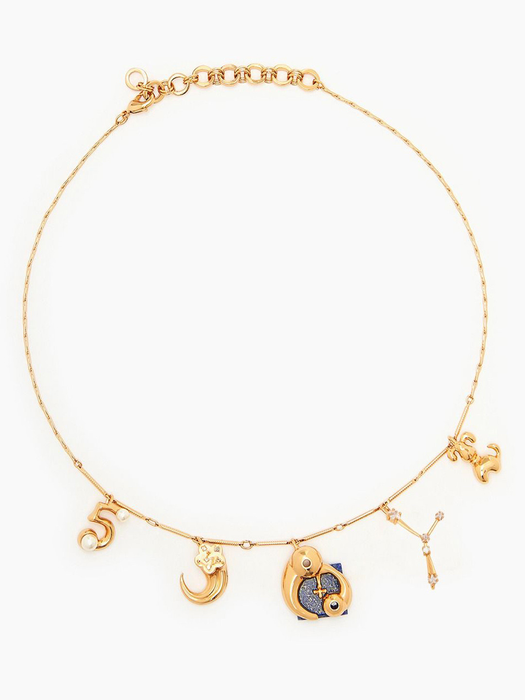 Outhouse Cancer Charm 22K Gold-Plated Lapis Lazuli Studded Chain