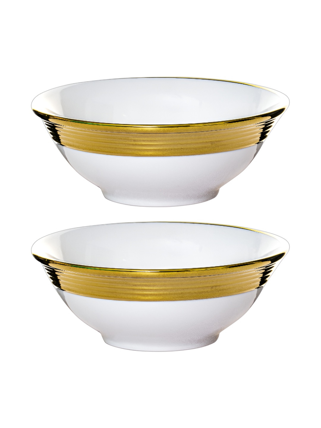 Roxx White And Gold Toned 2 Pieces Printed Porcelain Dishwasher Safe Glossy Serving Bowl