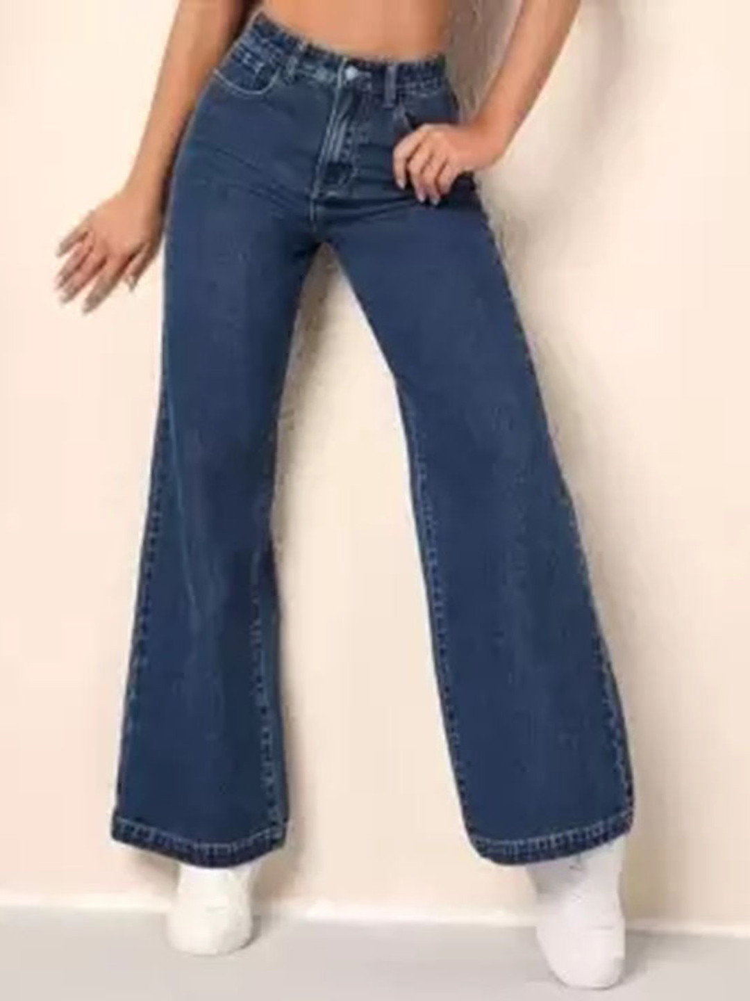 LINARIA Women Classic Fit Wide Leg Mid-Rise Cotton Jeans