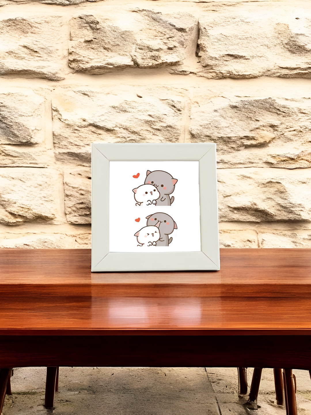 Anikmart White & Grey Self Design Table Top MDF Photo Frame