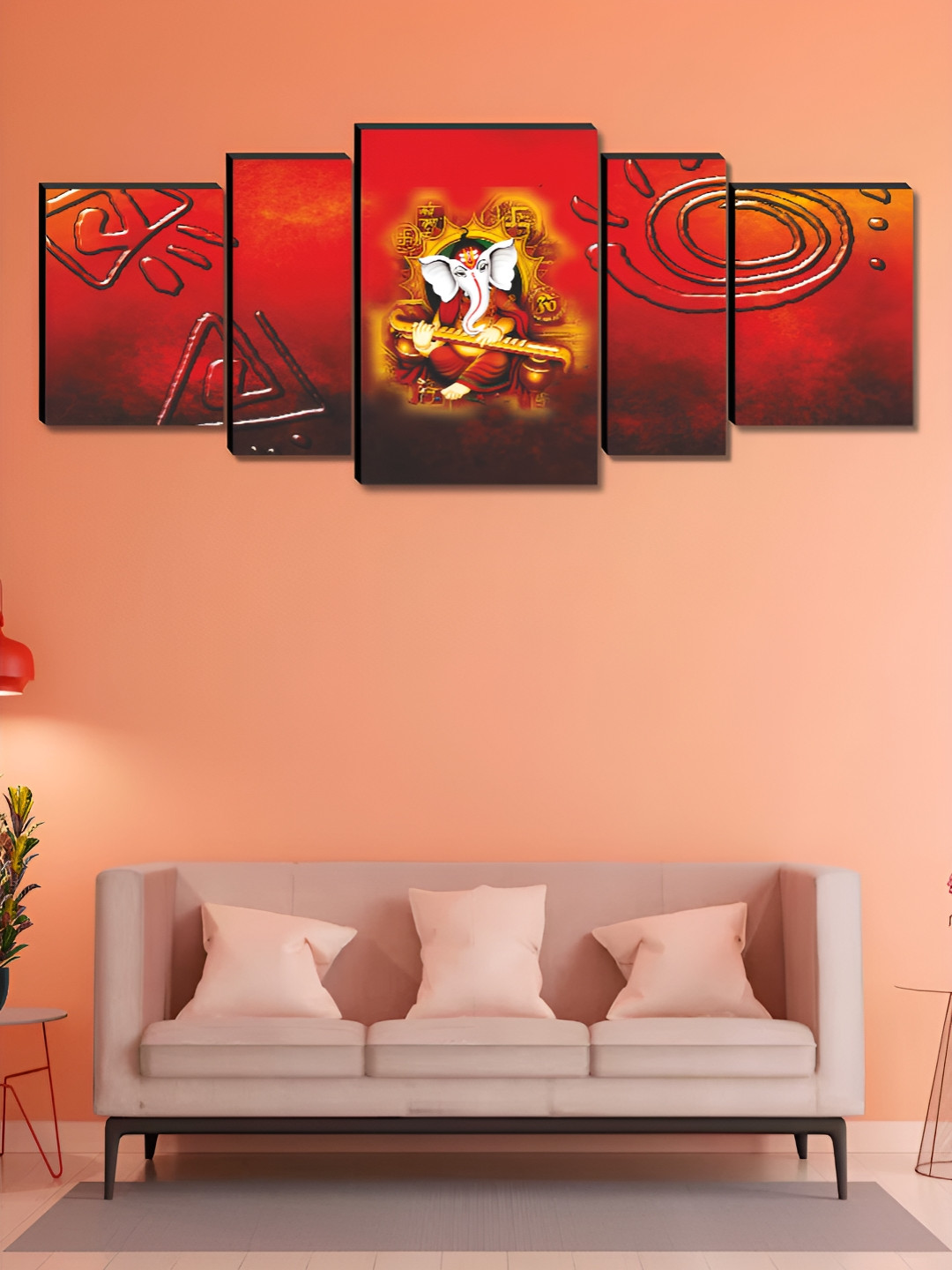 Myntra Elegant Homes Red & White 5 Pieces Canvas Lord Ganesha Painting Wall Arts