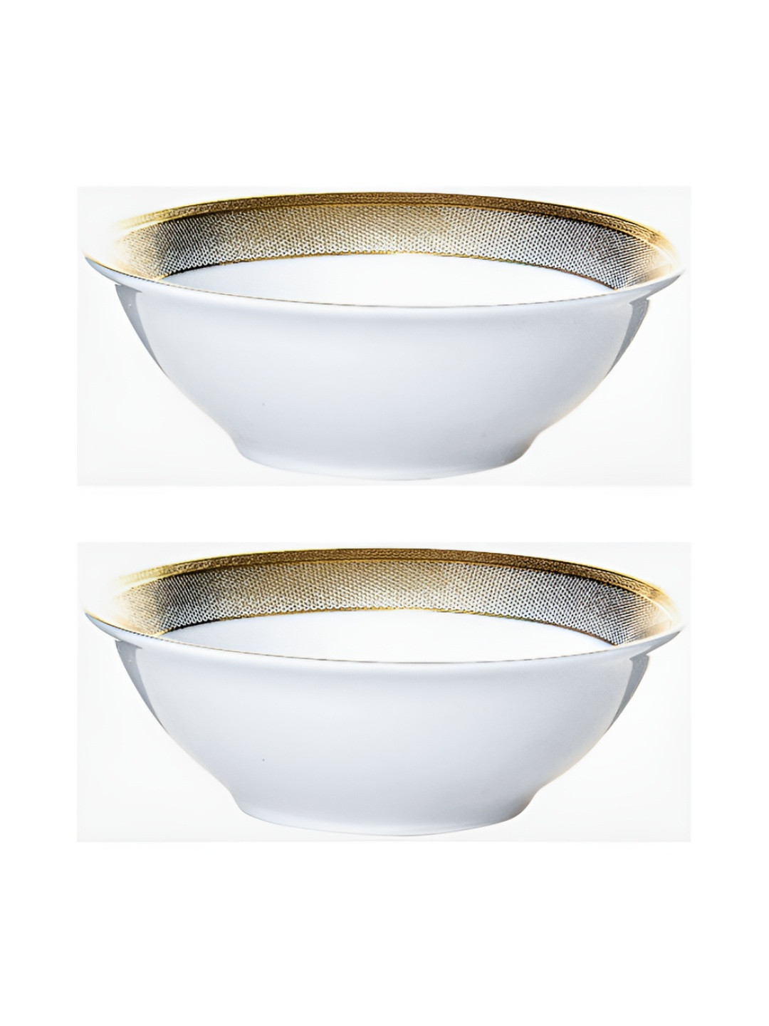 Roxx White And Gold Toned 2 Pieces Printed Porcelain Dishwasher Safe Glossy Serving Bowl
